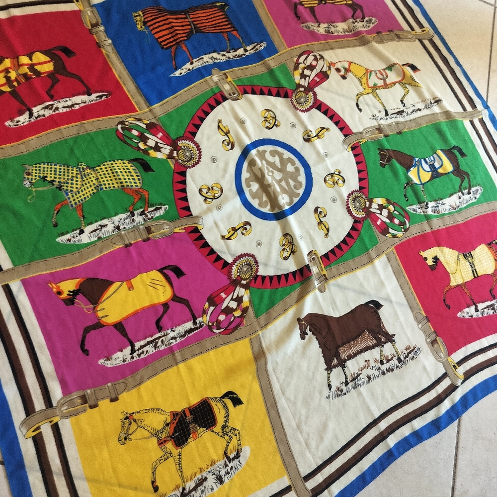 Designer oversized Equestrian vibrantly colored shawl, scarf